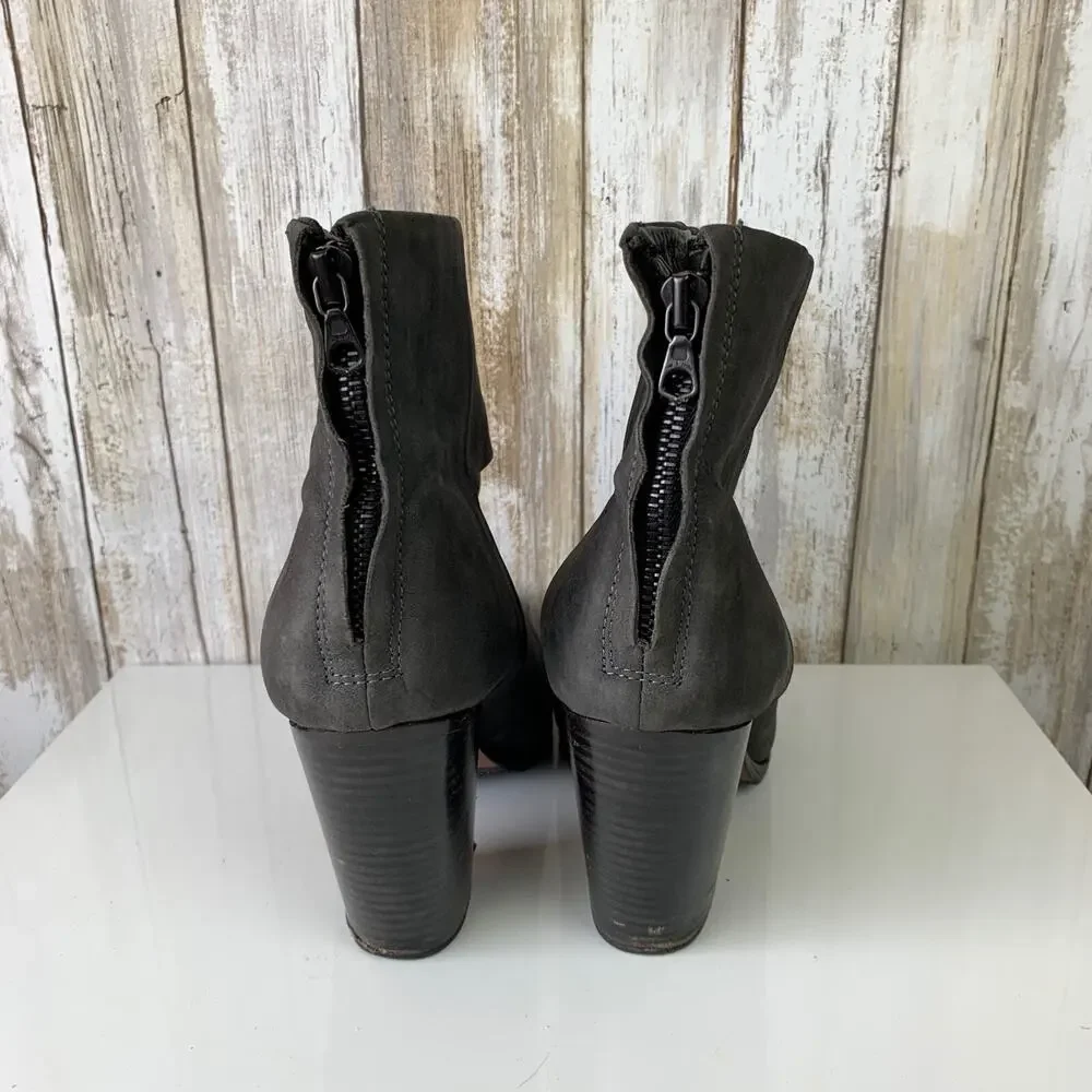 Rag & Bone Newbury Grey Suede Nubuck Ankle Zipper Boots Shoes 39 FLAW USED